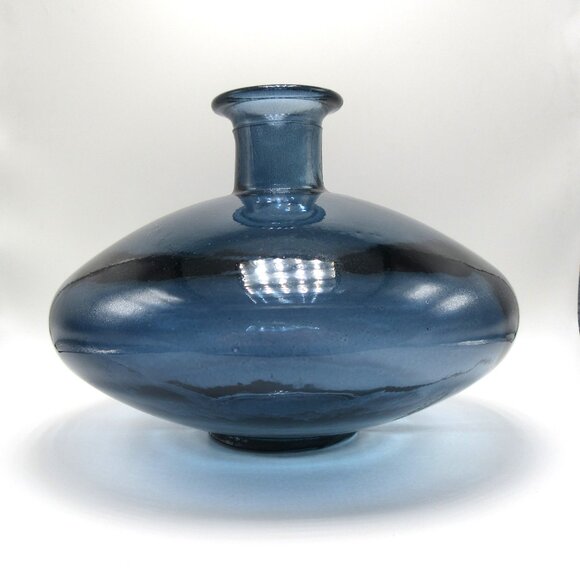 Vintage deep blue glass vase made in Spain 8" x 6" - Picture 2 of 9
